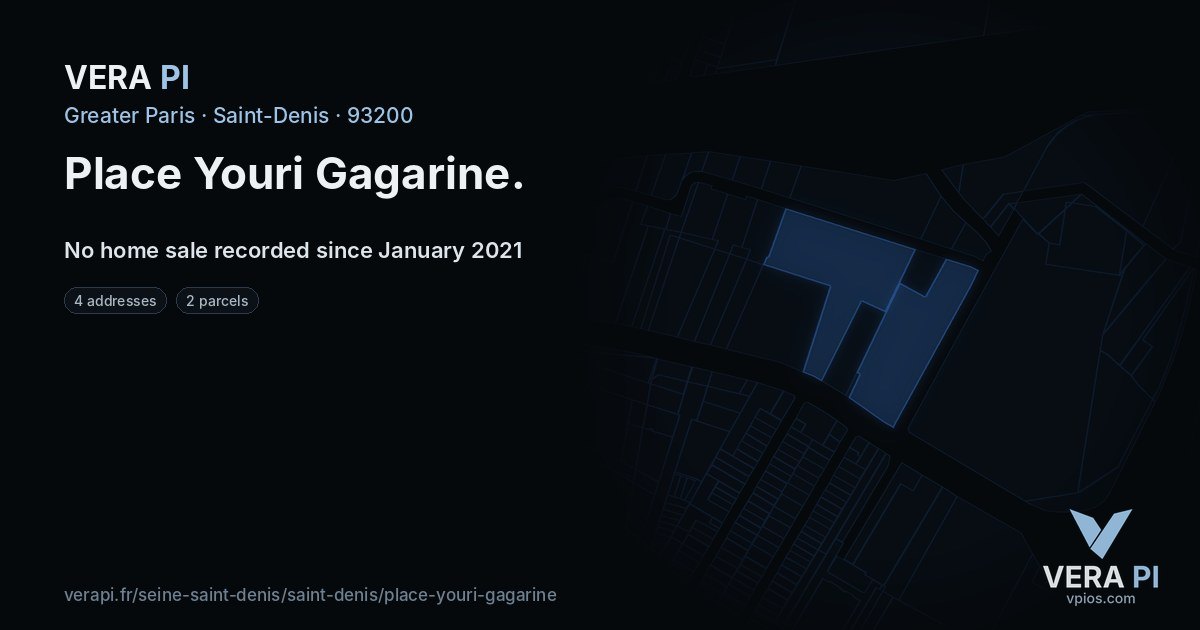 Place Youri Gagarine, Saint-Denis at night – every parcel coloured by the prices around it, the street's own parcels lit