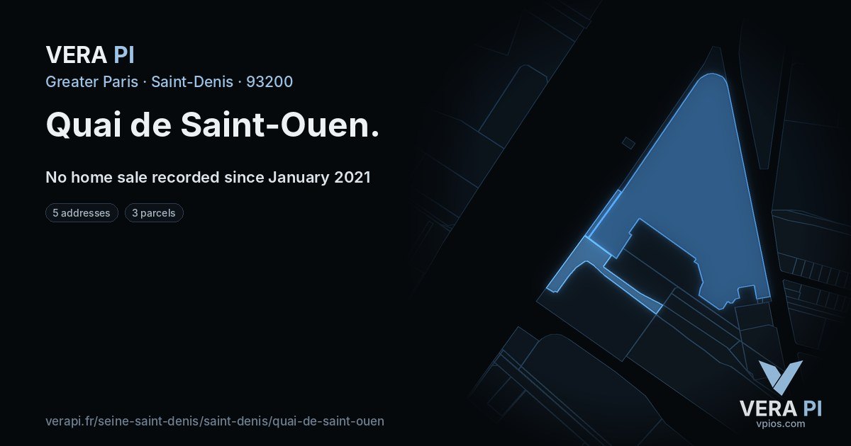 Quai de Saint-Ouen, Saint-Denis at night – every parcel coloured by the prices around it, the street's own parcels lit