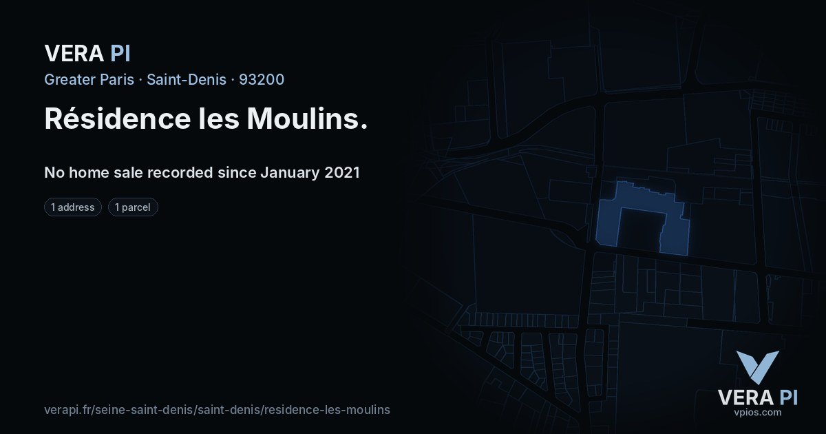 Résidence les Moulins, Saint-Denis at night – every parcel coloured by the prices around it, the street's own parcels lit