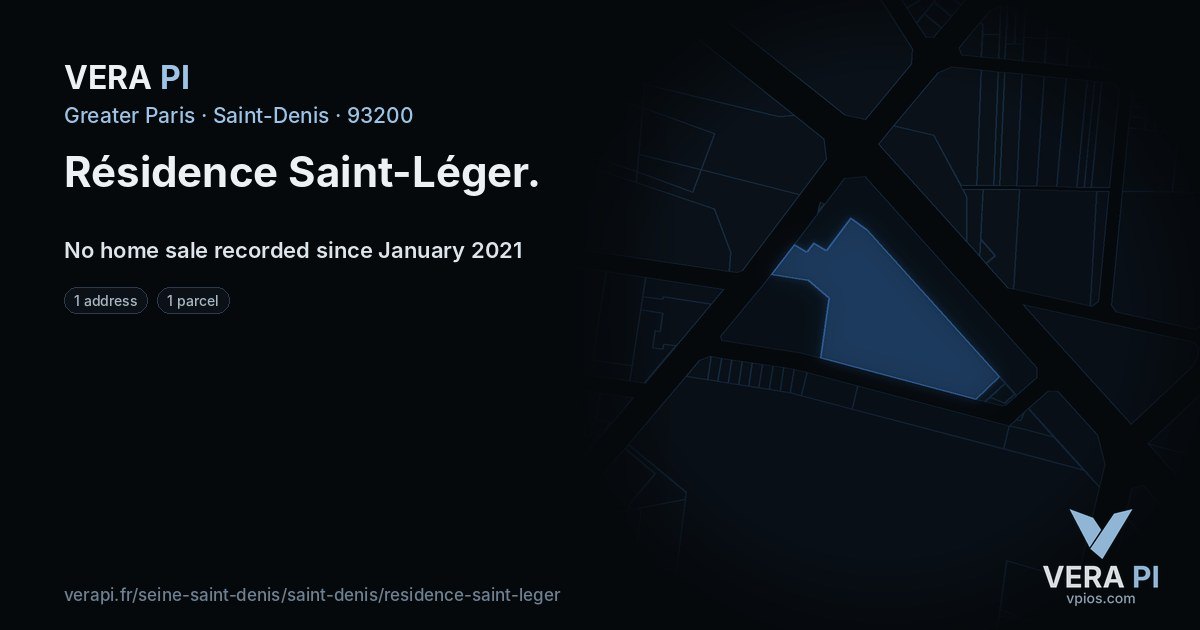 Résidence Saint-Léger, Saint-Denis at night – every parcel coloured by the prices around it, the street's own parcels lit