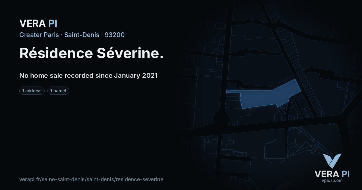 Résidence Séverine, Saint-Denis at night – every parcel coloured by the prices around it, the street's own parcels lit