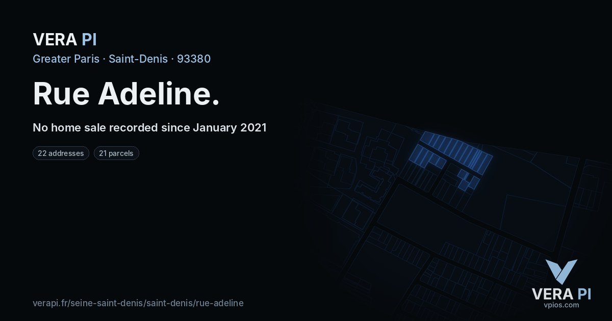 Rue Adeline, Saint-Denis at night – every parcel coloured by the prices around it, the street's own parcels lit