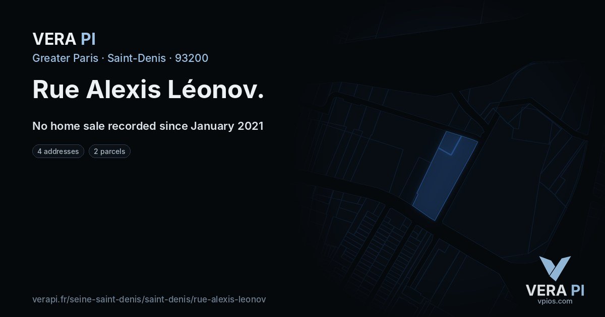 Rue Alexis Léonov, Saint-Denis at night – every parcel coloured by the prices around it, the street's own parcels lit