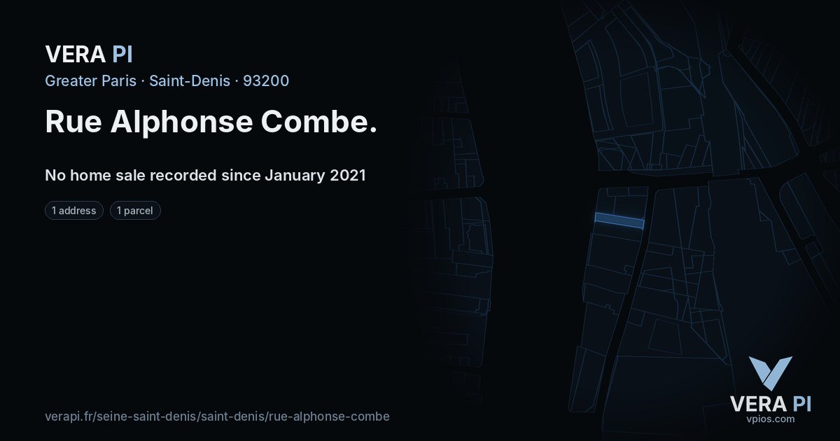 Rue Alphonse Combe, Saint-Denis at night – every parcel coloured by the prices around it, the street's own parcels lit