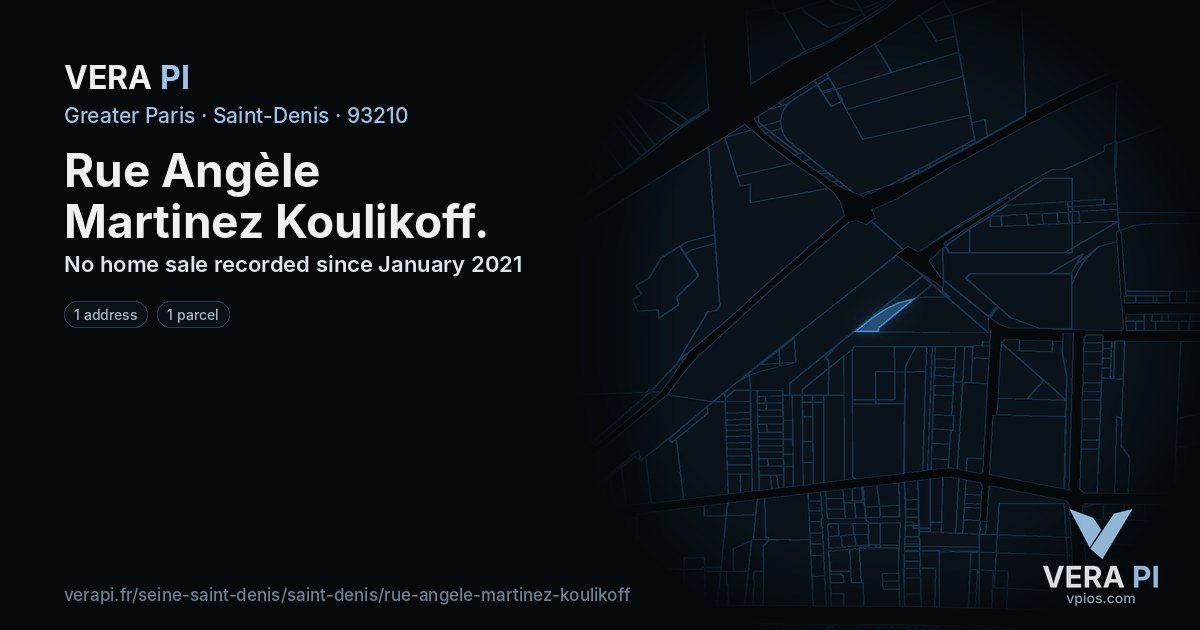 Rue Angèle Martinez Koulikoff, Saint-Denis at night – every parcel coloured by the prices around it, the street's own parcels lit
