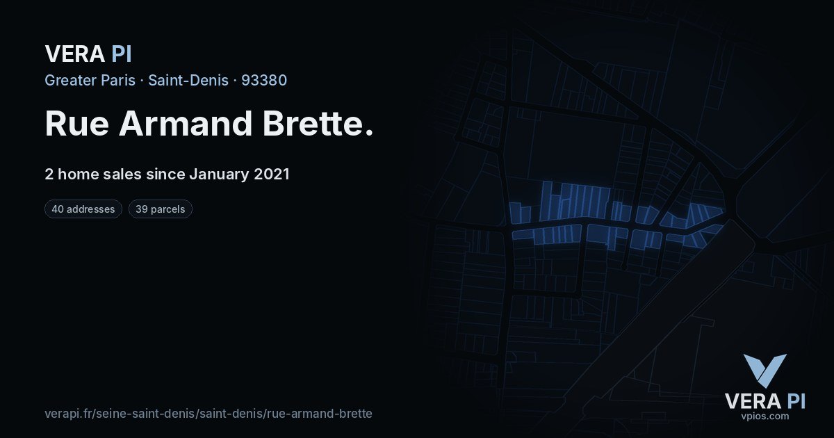 Rue Armand Brette, Saint-Denis at night – every parcel coloured by the prices around it, the street's own parcels lit