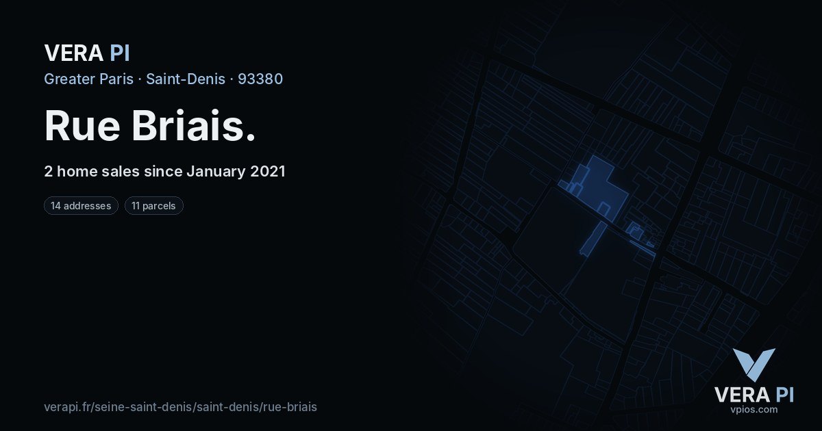 Rue Briais, Saint-Denis at night – every parcel coloured by the prices around it, the street's own parcels lit