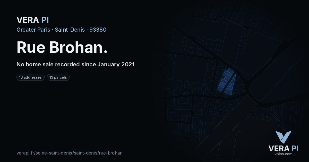 Rue Brohan, Saint-Denis at night – every parcel coloured by the prices around it, the street's own parcels lit