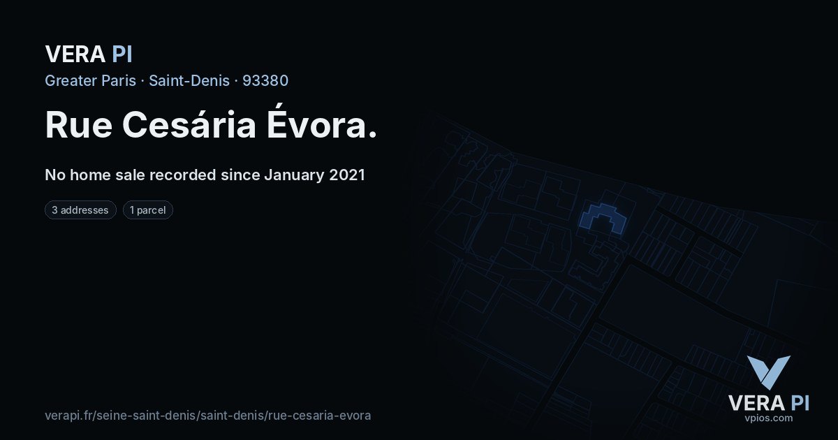 Rue Cesária Évora, Saint-Denis at night – every parcel coloured by the prices around it, the street's own parcels lit