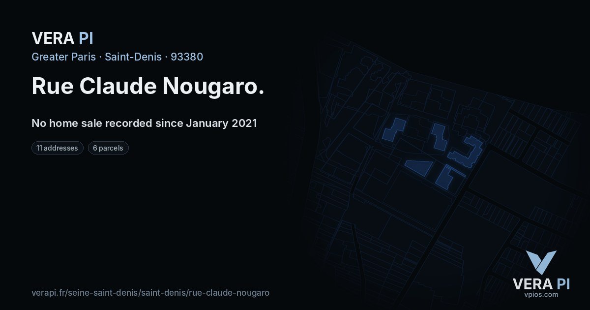 Rue Claude Nougaro, Saint-Denis at night – every parcel coloured by the prices around it, the street's own parcels lit
