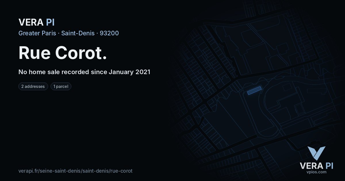 Rue Corot, Saint-Denis at night – every parcel coloured by the prices around it, the street's own parcels lit