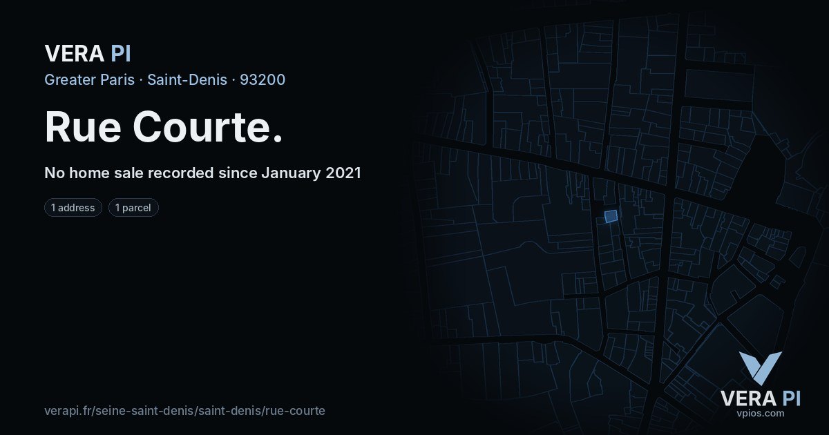 Rue Courte, Saint-Denis at night – every parcel coloured by the prices around it, the street's own parcels lit