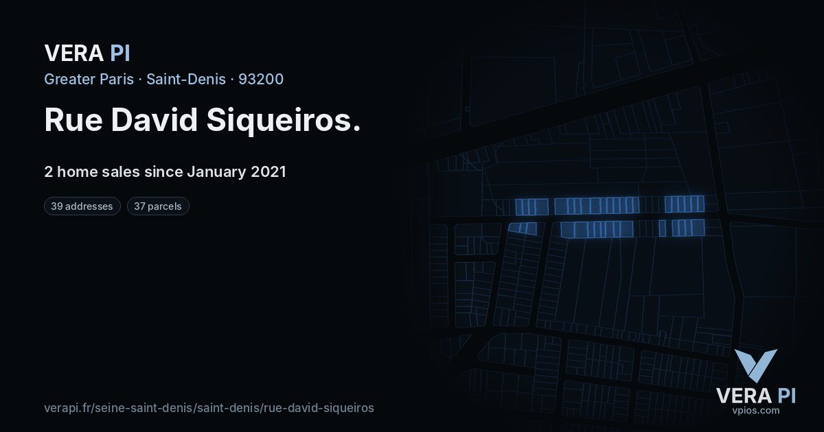 Rue David Siqueiros, Saint-Denis at night – every parcel coloured by the prices around it, the street's own parcels lit