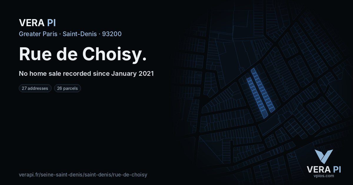 Rue de Choisy, Saint-Denis at night – every parcel coloured by the prices around it, the street's own parcels lit