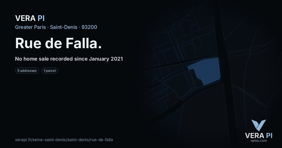 Rue de Falla, Saint-Denis at night – every parcel coloured by the prices around it, the street's own parcels lit