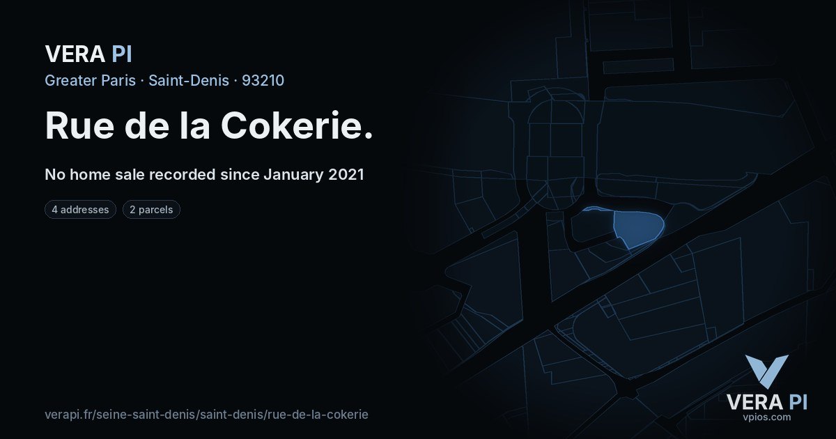 Rue de la Cokerie, Saint-Denis at night – every parcel coloured by the prices around it, the street's own parcels lit
