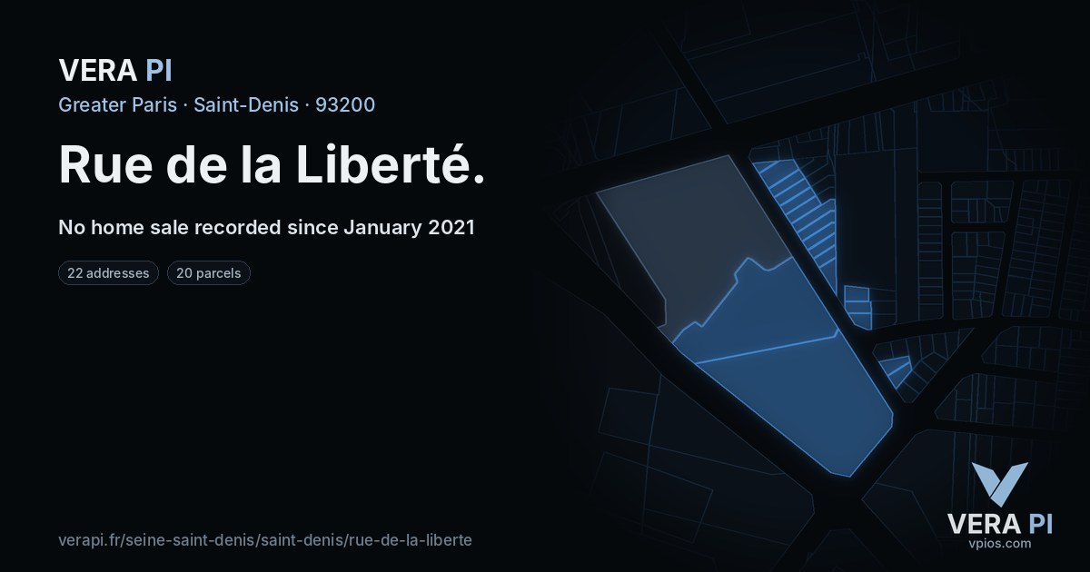 Rue de la Liberté, Saint-Denis at night – every parcel coloured by the prices around it, the street's own parcels lit