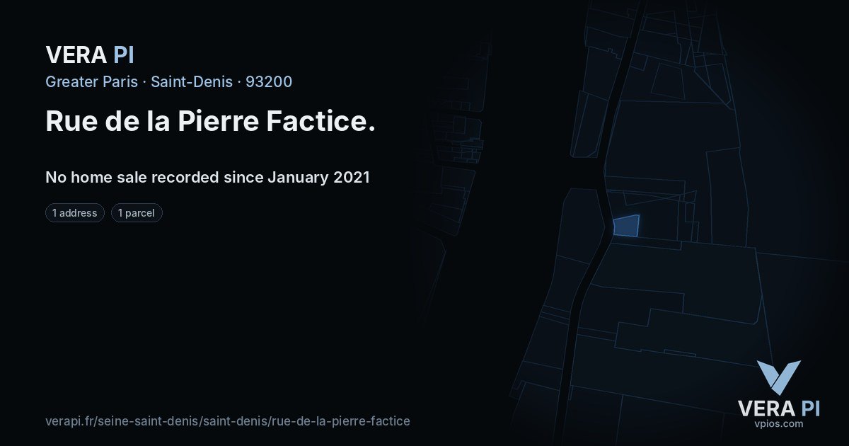 Rue de la Pierre Factice, Saint-Denis at night – every parcel coloured by the prices around it, the street's own parcels lit