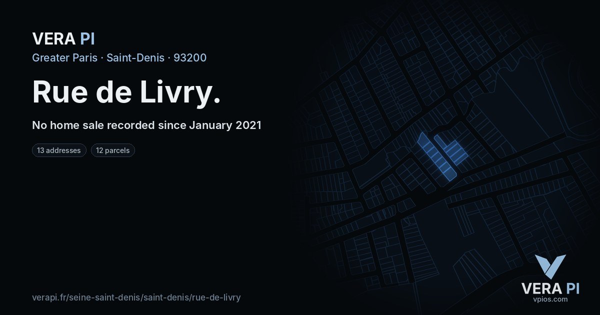 Rue de Livry, Saint-Denis at night – every parcel coloured by the prices around it, the street's own parcels lit