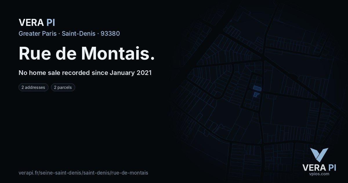 Rue de Montais, Saint-Denis at night – every parcel coloured by the prices around it, the street's own parcels lit