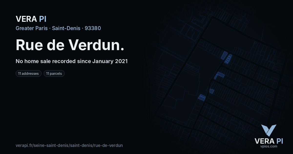 Rue de Verdun, Saint-Denis at night – every parcel coloured by the prices around it, the street's own parcels lit