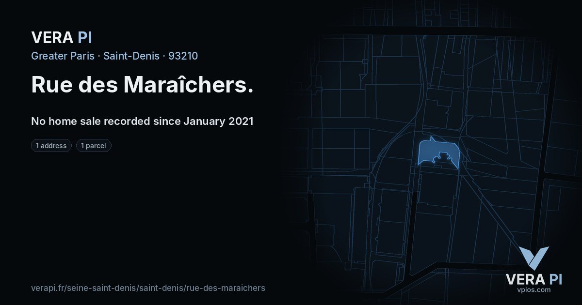 Rue des Maraîchers, Saint-Denis at night – every parcel coloured by the prices around it, the street's own parcels lit