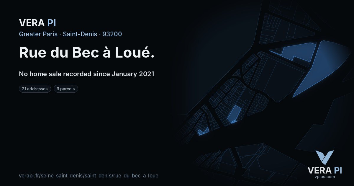 Rue du Bec à Loué, Saint-Denis at night – every parcel coloured by the prices around it, the street's own parcels lit