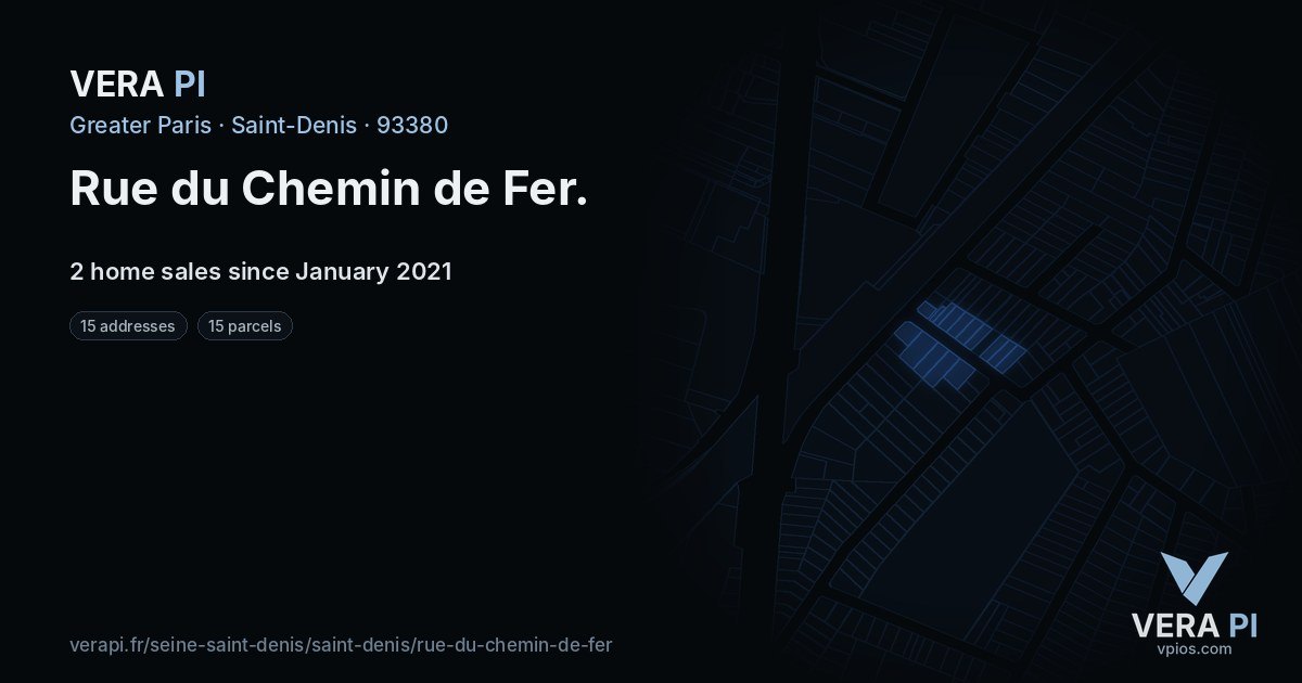 Rue du Chemin de Fer, Saint-Denis at night – every parcel coloured by the prices around it, the street's own parcels lit