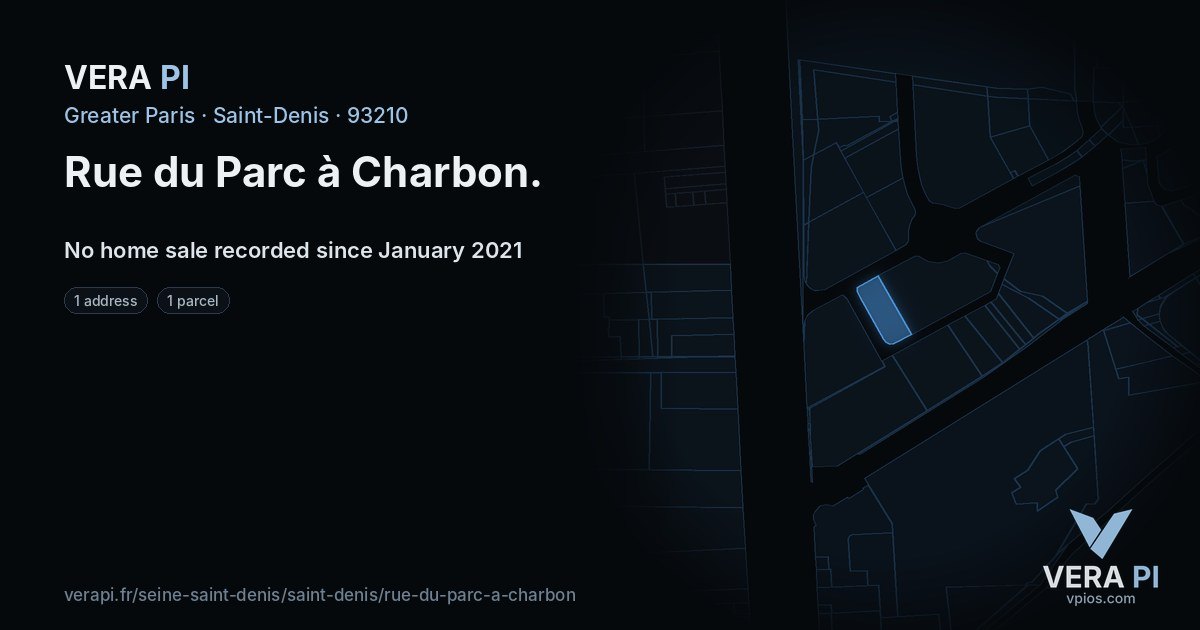 Rue du Parc à Charbon, Saint-Denis at night – every parcel coloured by the prices around it, the street's own parcels lit