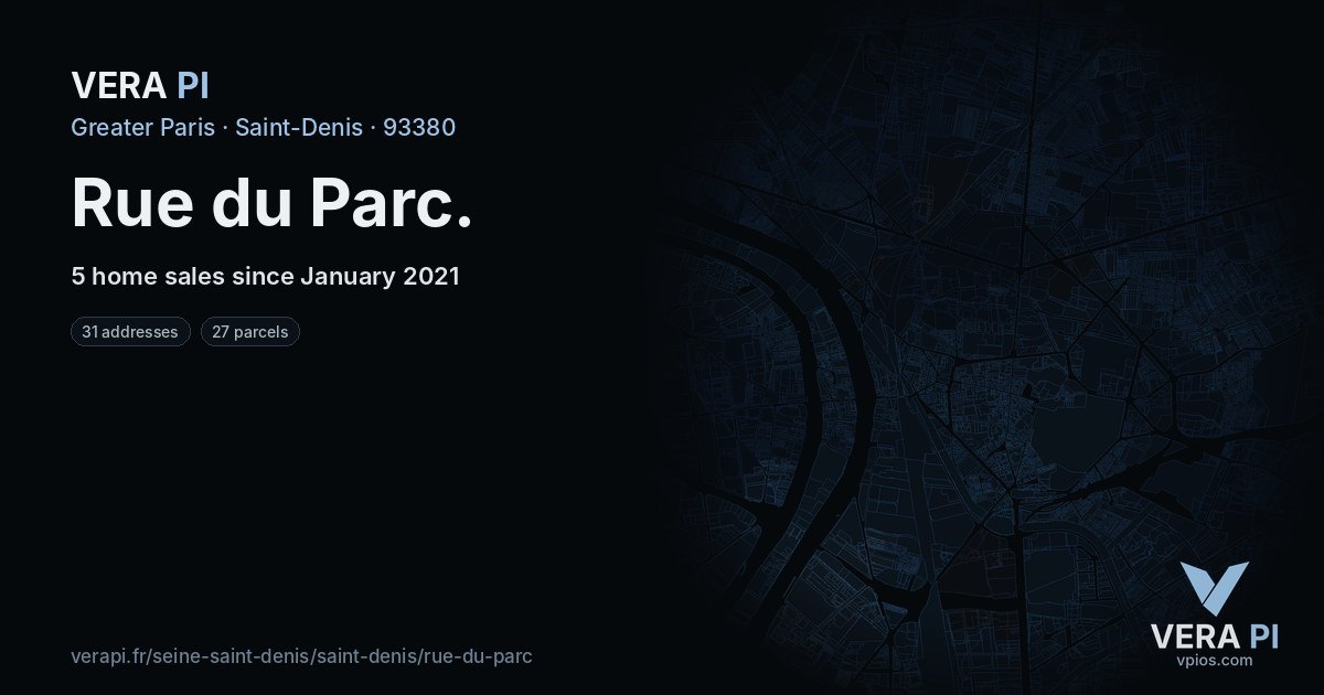 Rue du Parc, Saint-Denis at night – every parcel coloured by the prices around it, the street's own parcels lit