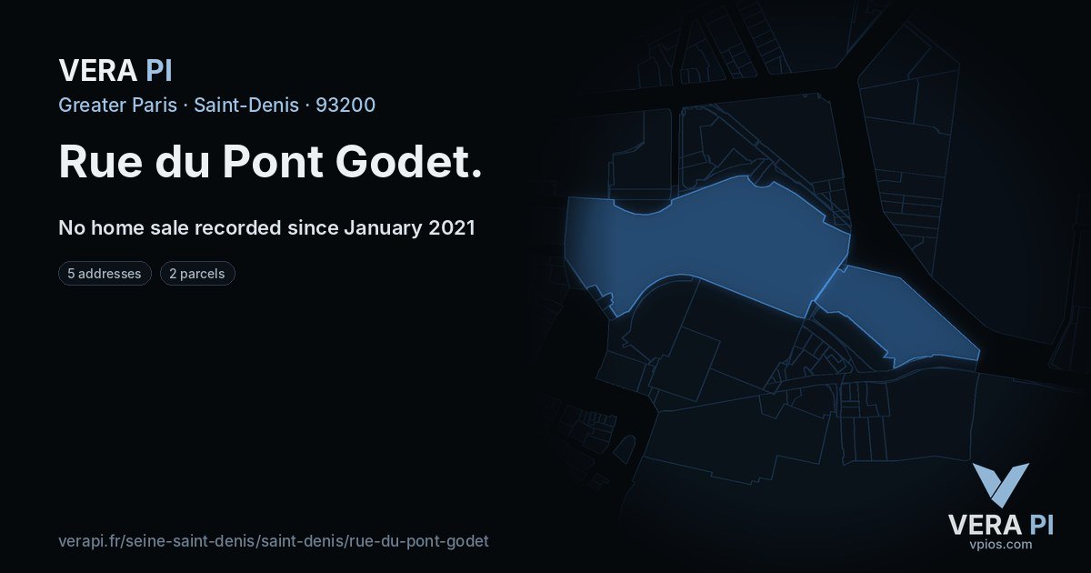 Rue du Pont Godet, Saint-Denis at night – every parcel coloured by the prices around it, the street's own parcels lit