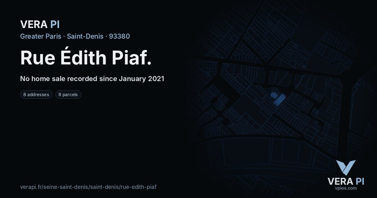 Rue Édith Piaf, Saint-Denis at night – every parcel coloured by the prices around it, the street's own parcels lit