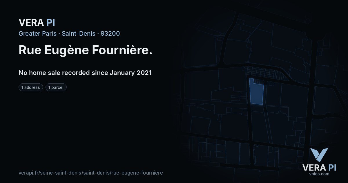 Rue Eugène Fournière, Saint-Denis at night – every parcel coloured by the prices around it, the street's own parcels lit