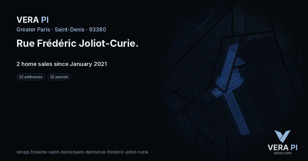 Rue Frédéric Joliot-Curie, Saint-Denis at night – every parcel coloured by the prices around it, the street's own parcels lit