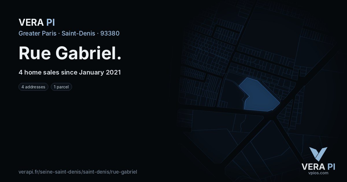 Rue Gabriel, Saint-Denis at night – every parcel coloured by the prices around it, the street's own parcels lit