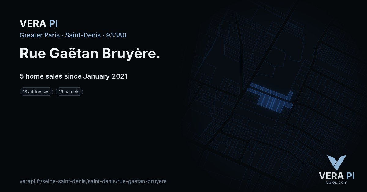 Rue Gaëtan Bruyère, Saint-Denis at night – every parcel coloured by the prices around it, the street's own parcels lit
