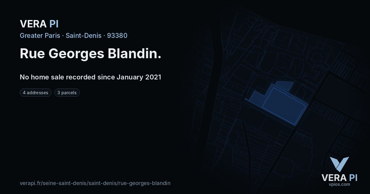 Rue Georges Blandin, Saint-Denis at night – every parcel coloured by the prices around it, the street's own parcels lit