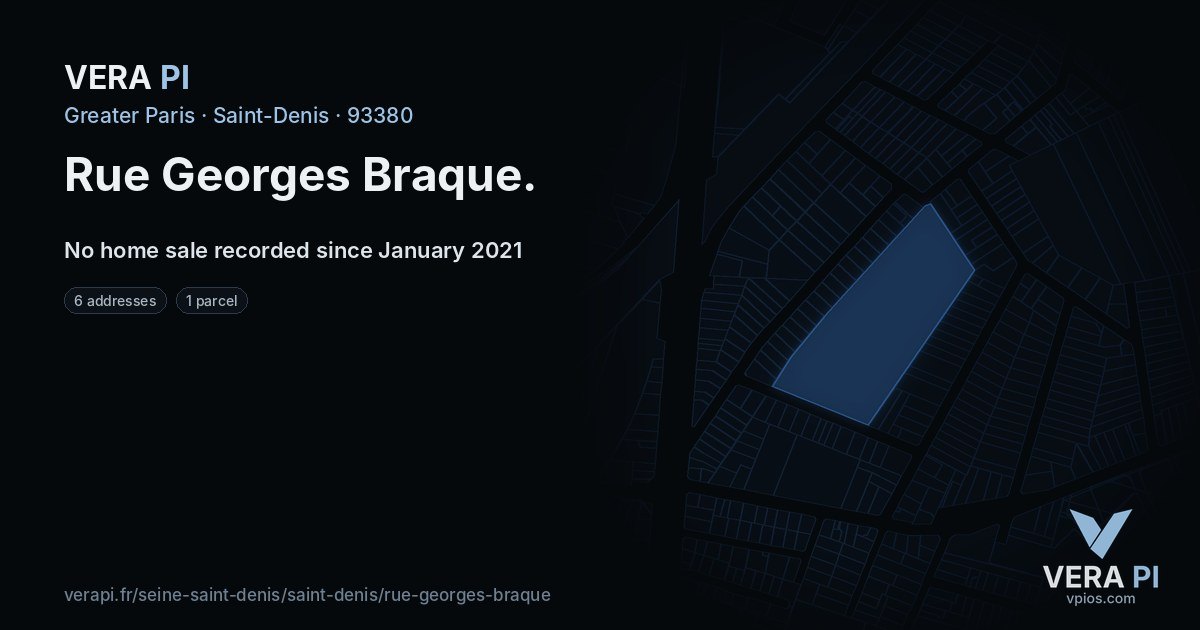 Rue Georges Braque, Saint-Denis at night – every parcel coloured by the prices around it, the street's own parcels lit