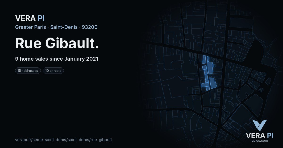 Rue Gibault, Saint-Denis at night – every parcel coloured by the prices around it, the street's own parcels lit
