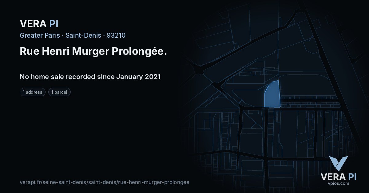 Rue Henri Murger Prolongée, Saint-Denis at night – every parcel coloured by the prices around it, the street's own parcels lit