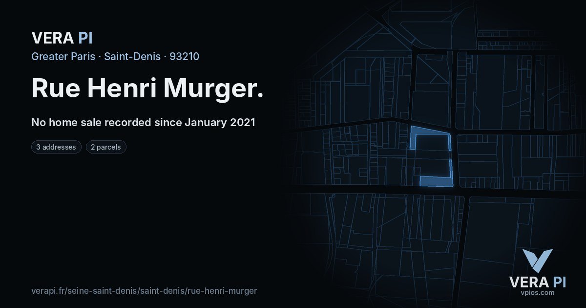Rue Henri Murger, Saint-Denis at night – every parcel coloured by the prices around it, the street's own parcels lit