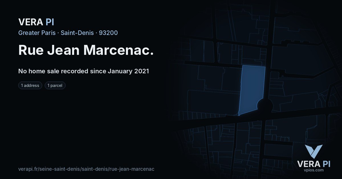 Rue Jean Marcenac, Saint-Denis at night – every parcel coloured by the prices around it, the street's own parcels lit