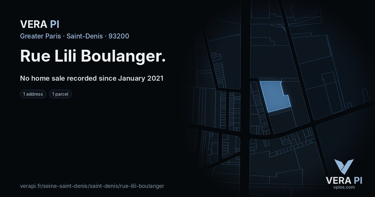 Rue Lili Boulanger, Saint-Denis at night – every parcel coloured by the prices around it, the street's own parcels lit