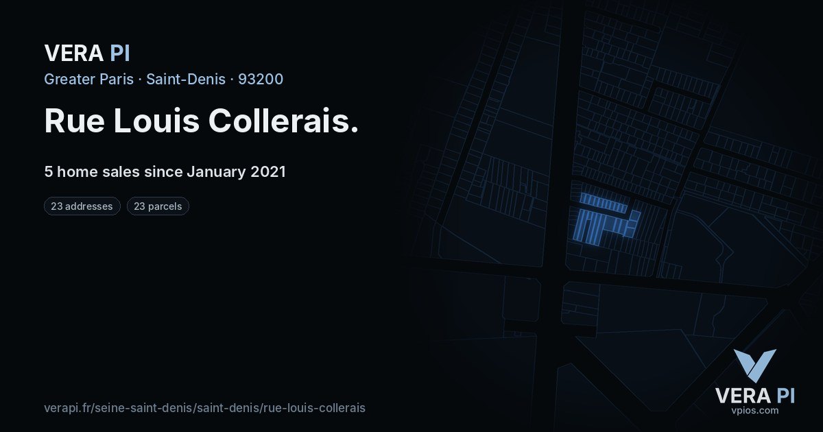 Rue Louis Collerais, Saint-Denis at night – every parcel coloured by the prices around it, the street's own parcels lit