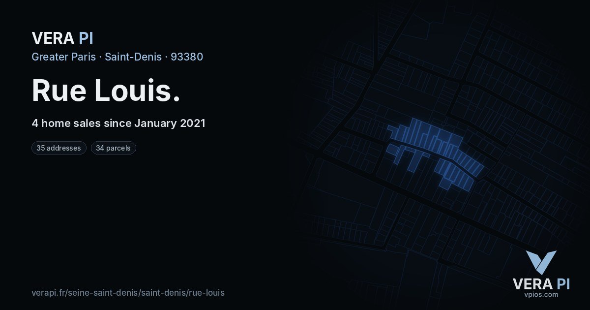 Rue Louis, Saint-Denis at night – every parcel coloured by the prices around it, the street's own parcels lit