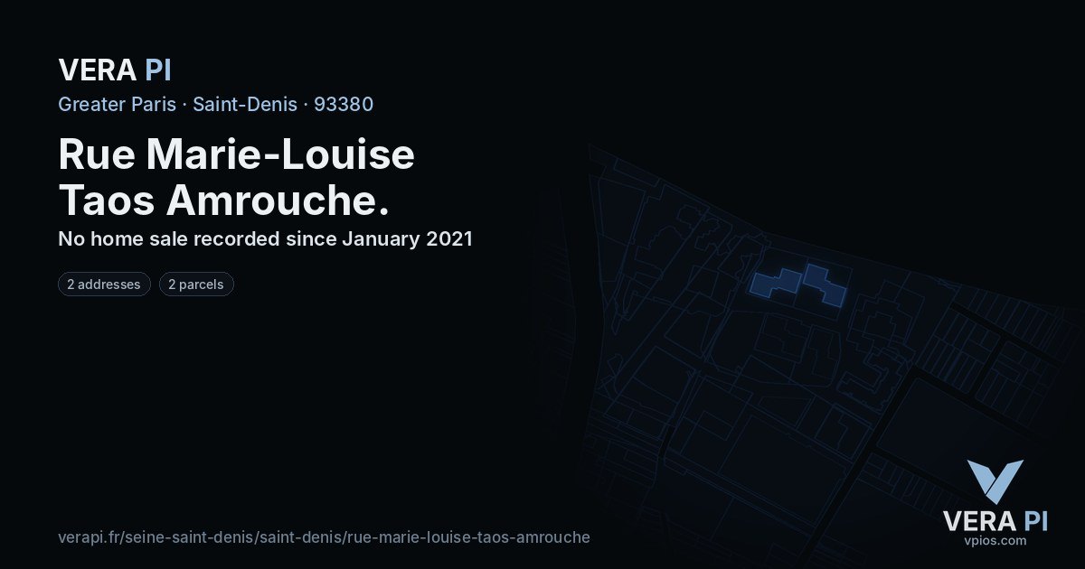 Rue Marie-Louise Taos Amrouche, Saint-Denis at night – every parcel coloured by the prices around it, the street's own parcels lit