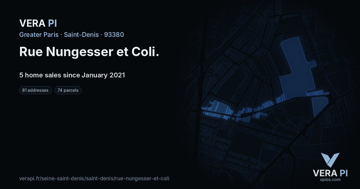Rue Nungesser et Coli, Saint-Denis at night – every parcel coloured by the prices around it, the street's own parcels lit