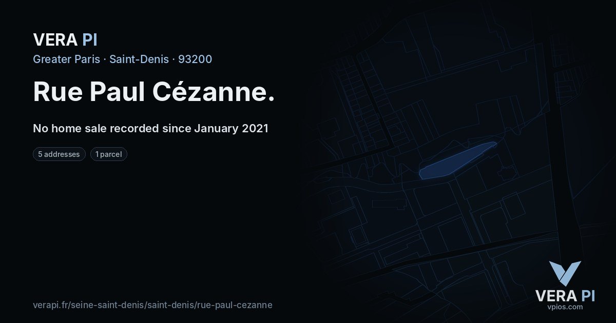 Rue Paul Cézanne, Saint-Denis at night – every parcel coloured by the prices around it, the street's own parcels lit