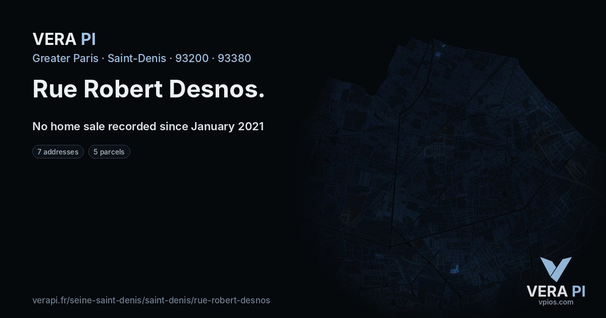 Rue Robert Desnos, Saint-Denis at night – every parcel coloured by the prices around it, the street's own parcels lit
