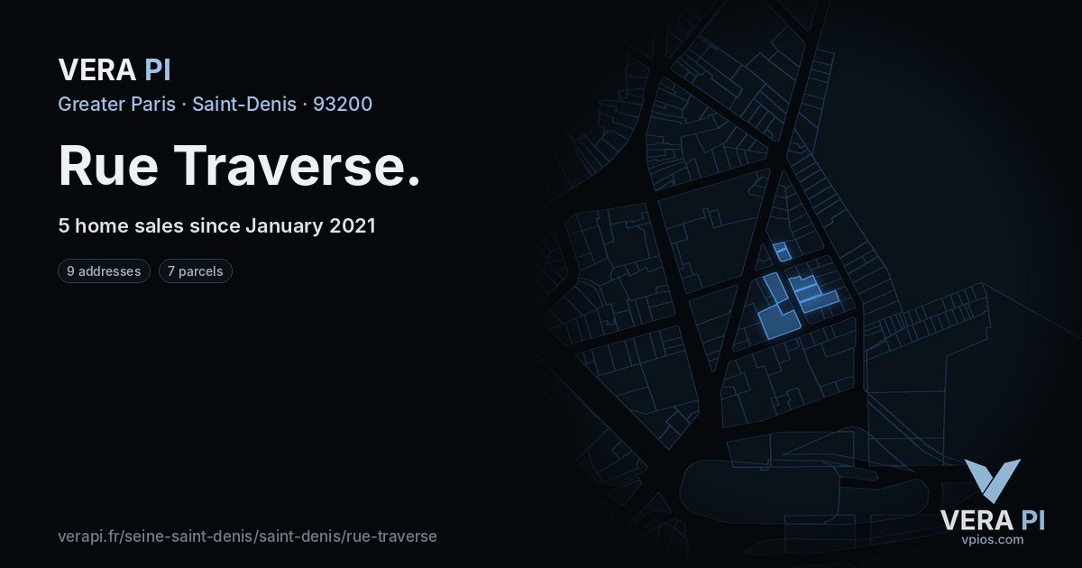 Rue Traverse, Saint-Denis at night – every parcel coloured by the prices around it, the street's own parcels lit